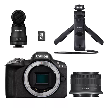Canon, Eos R50 + Rf-S 18-45mm Creator Kit (SIP), Megapixel 24.2 MP, Image stabilizer, ISO sensitivity (max) 32000, Display diagonal 2.95 ", Wi-Fi, Video recording, Automatic, manual, CMOS, Black