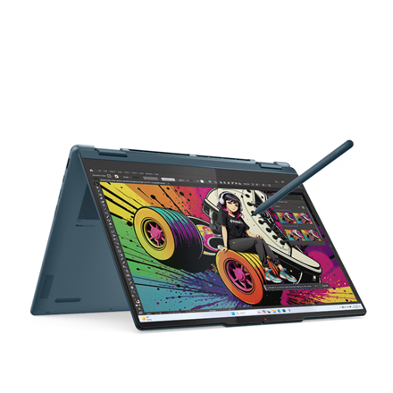 Lenovo- Yoga 7 2-in-1 14AKP10 AMD, Tidal Teal, 14 ", OLED, Touchscreen, WUXGA, 1920 x 1200 pixels, Glossy, AMD Ryzen AI 5, 340, 16 GB, Soldered LPDDR5, Solid-state drive capacity 512 GB, AMD Radeon 840M Graphics, Windows 11 Home, 802.11be, Bluetooth version 5.4, Keyboard language English, Keyboard backlit, Warranty 24 month(s), Battery warranty 12 month(s)